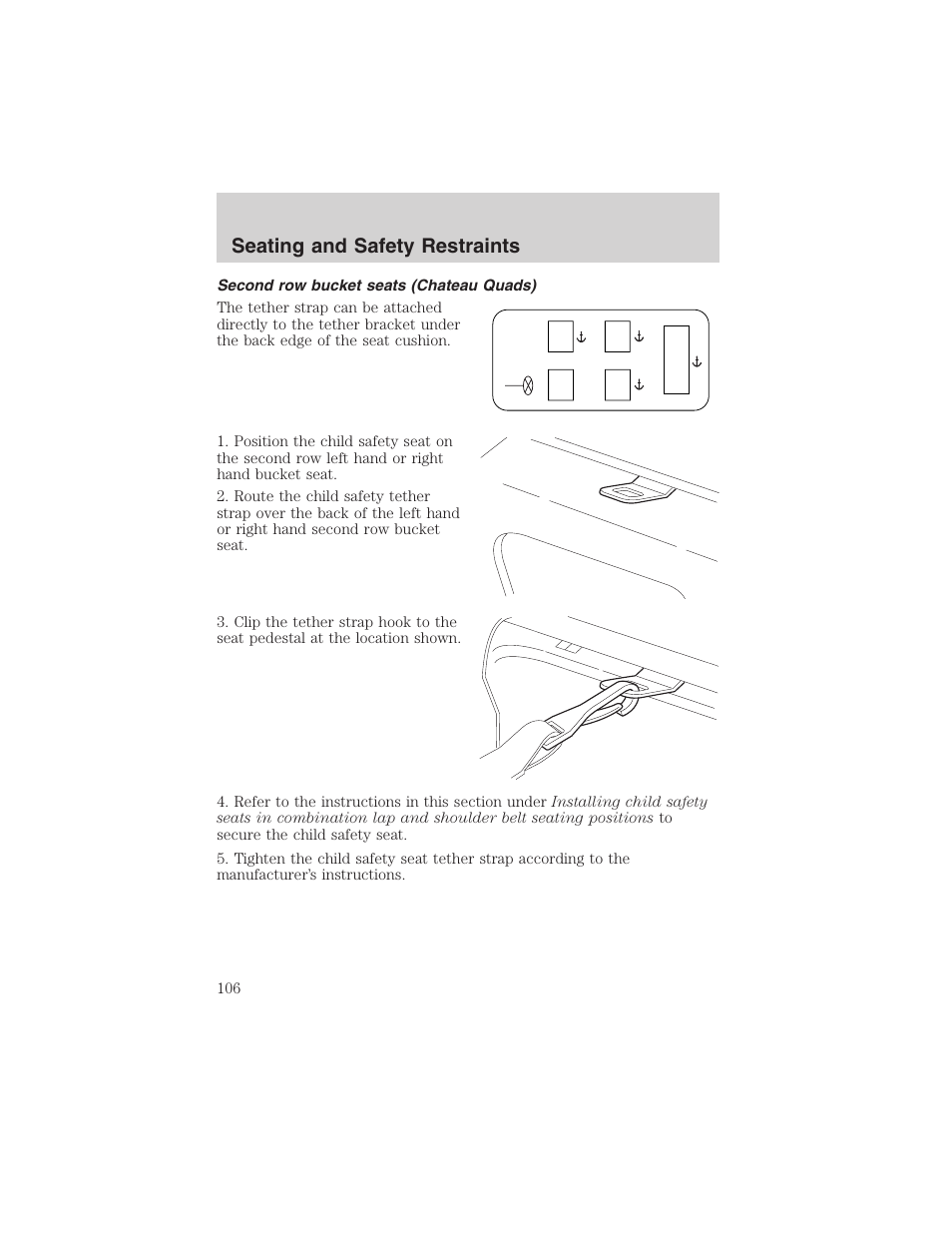 Seating and safety restraints | FORD 2003 E-550 v.1 User Manual | Page 106 / 232