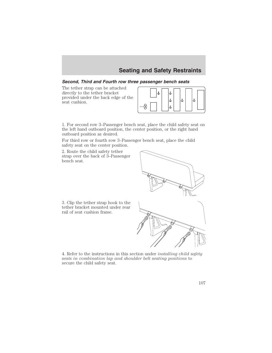 Seating and safety restraints | FORD 2003 E-550 v.1 User Manual | Page 107 / 232