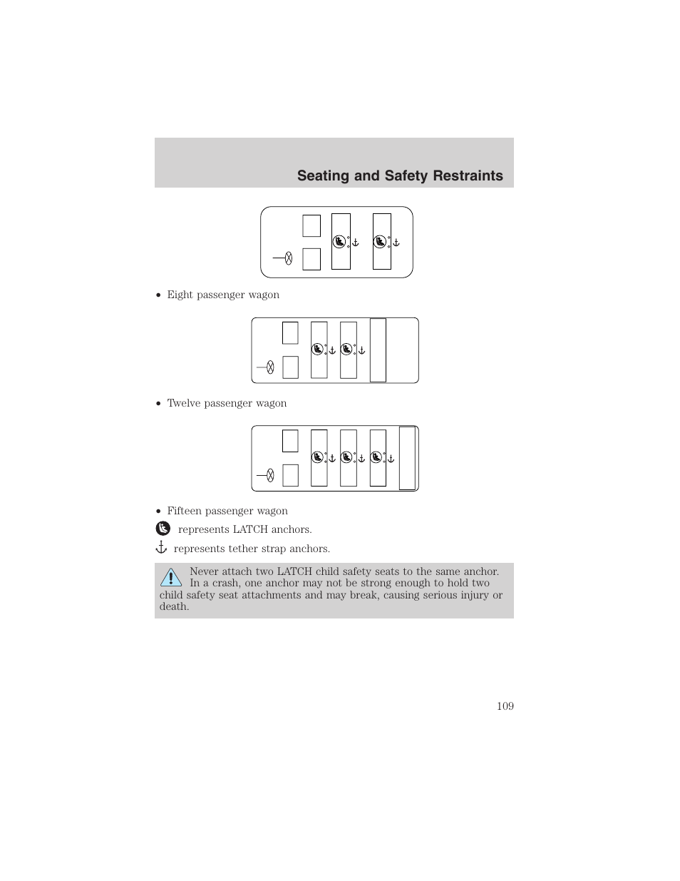 Seating and safety restraints | FORD 2003 E-550 v.1 User Manual | Page 109 / 232