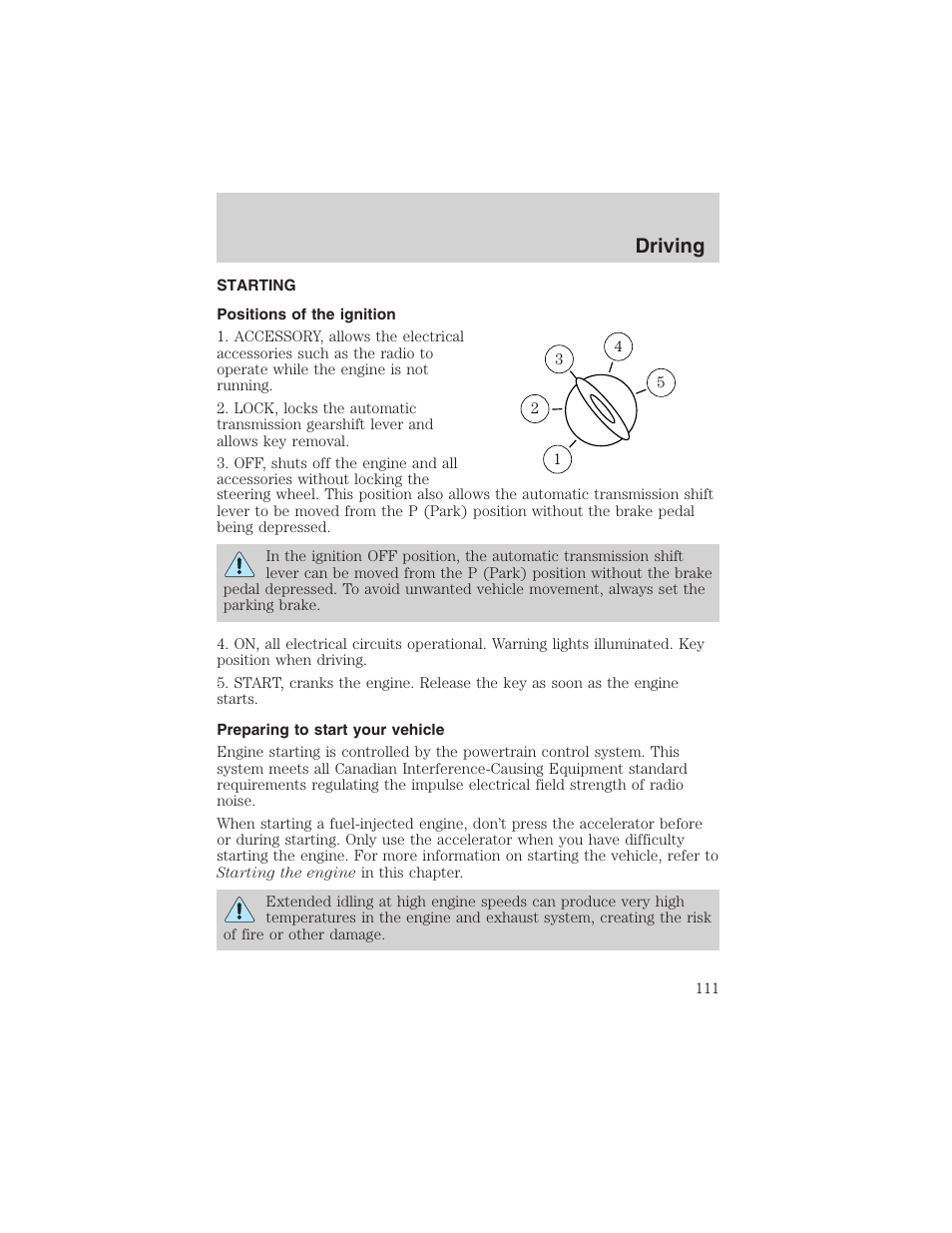 Driving | FORD 2003 E-550 v.1 User Manual | Page 111 / 232