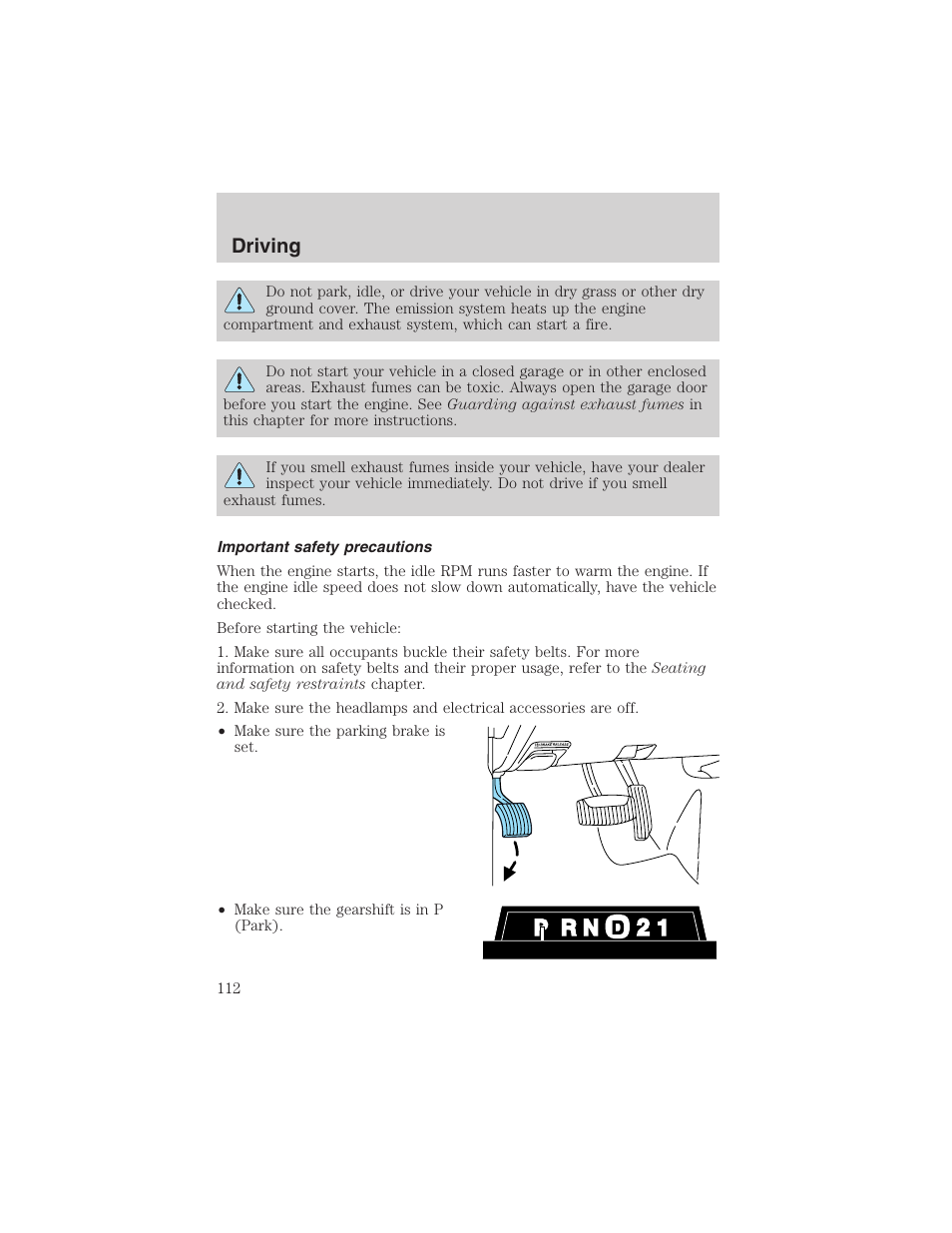 Driving | FORD 2003 E-550 v.1 User Manual | Page 112 / 232