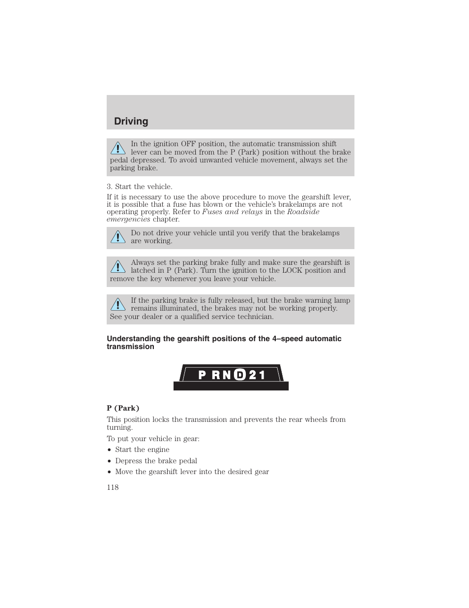 Driving | FORD 2003 E-550 v.1 User Manual | Page 118 / 232