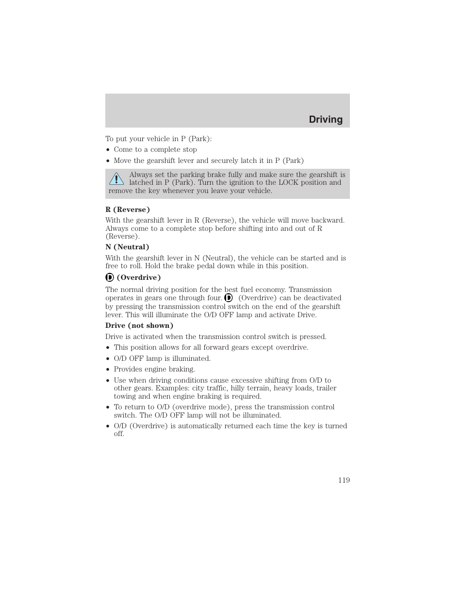 Driving | FORD 2003 E-550 v.1 User Manual | Page 119 / 232