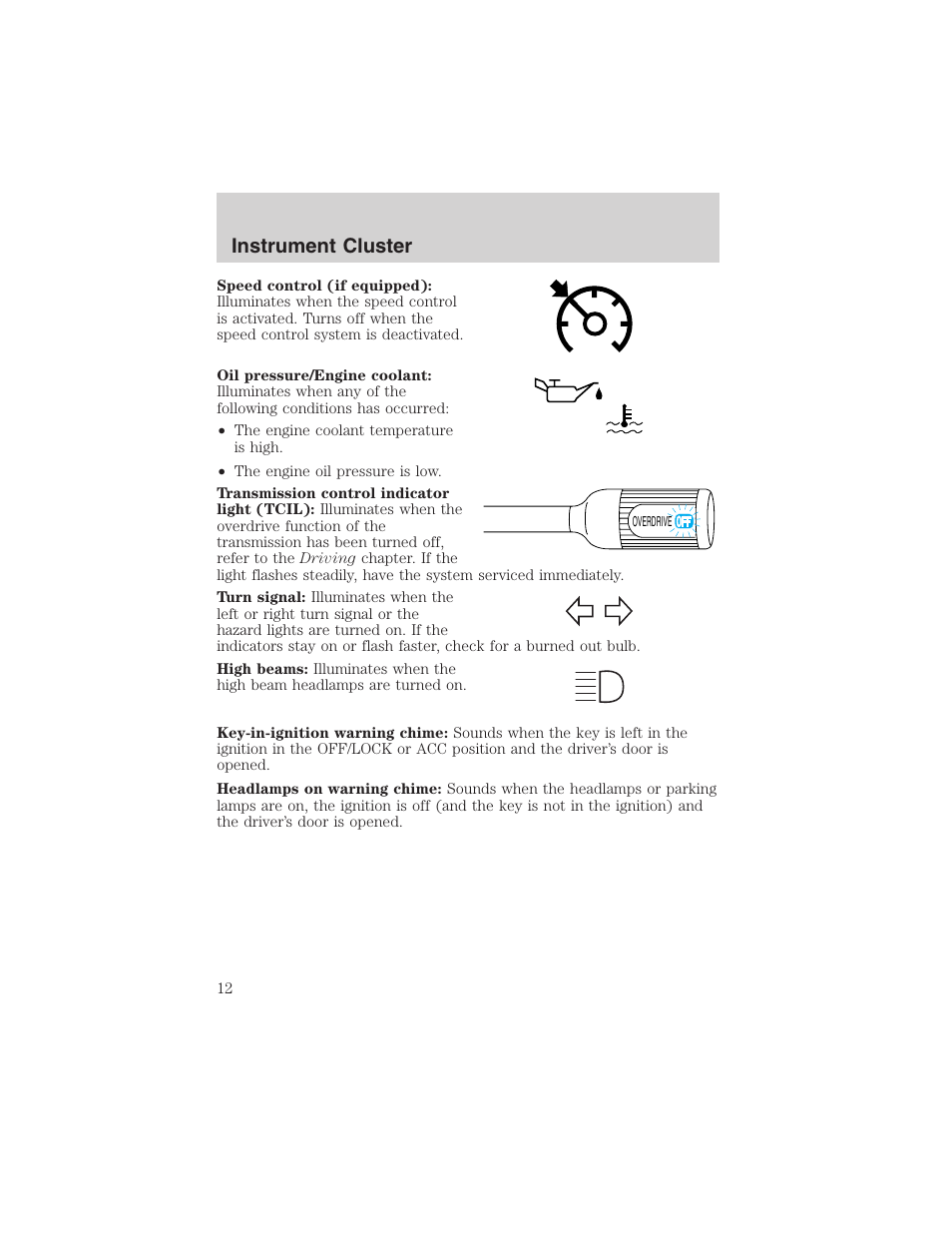 Instrument cluster | FORD 2003 E-550 v.1 User Manual | Page 12 / 232