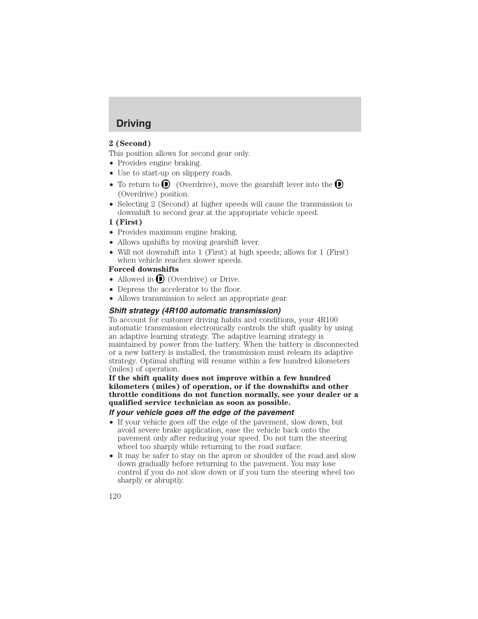 Driving | FORD 2003 E-550 v.1 User Manual | Page 120 / 232