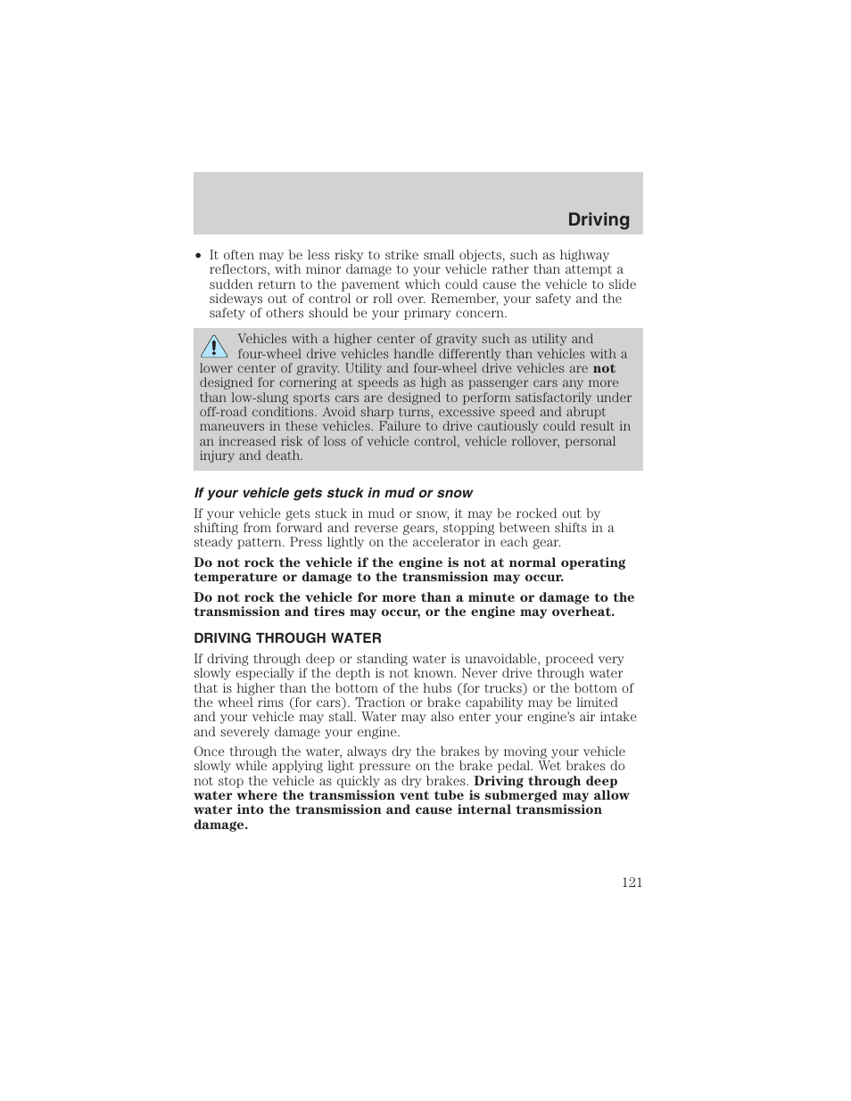 Driving | FORD 2003 E-550 v.1 User Manual | Page 121 / 232