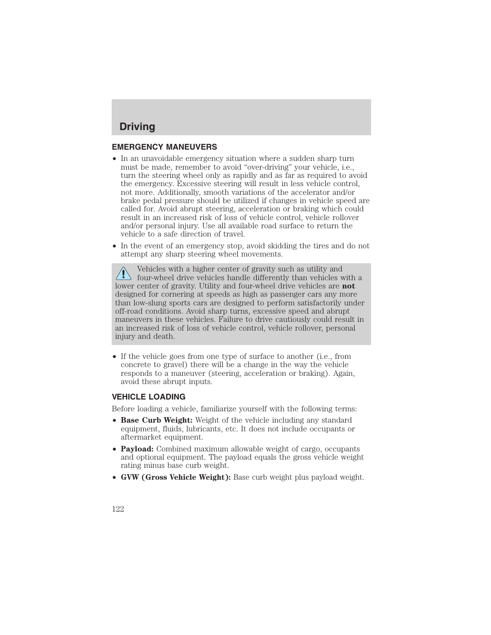 Driving | FORD 2003 E-550 v.1 User Manual | Page 122 / 232