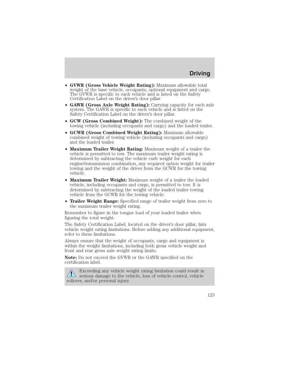 Driving | FORD 2003 E-550 v.1 User Manual | Page 123 / 232