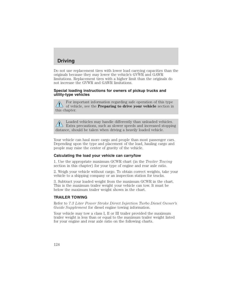 Driving | FORD 2003 E-550 v.1 User Manual | Page 124 / 232