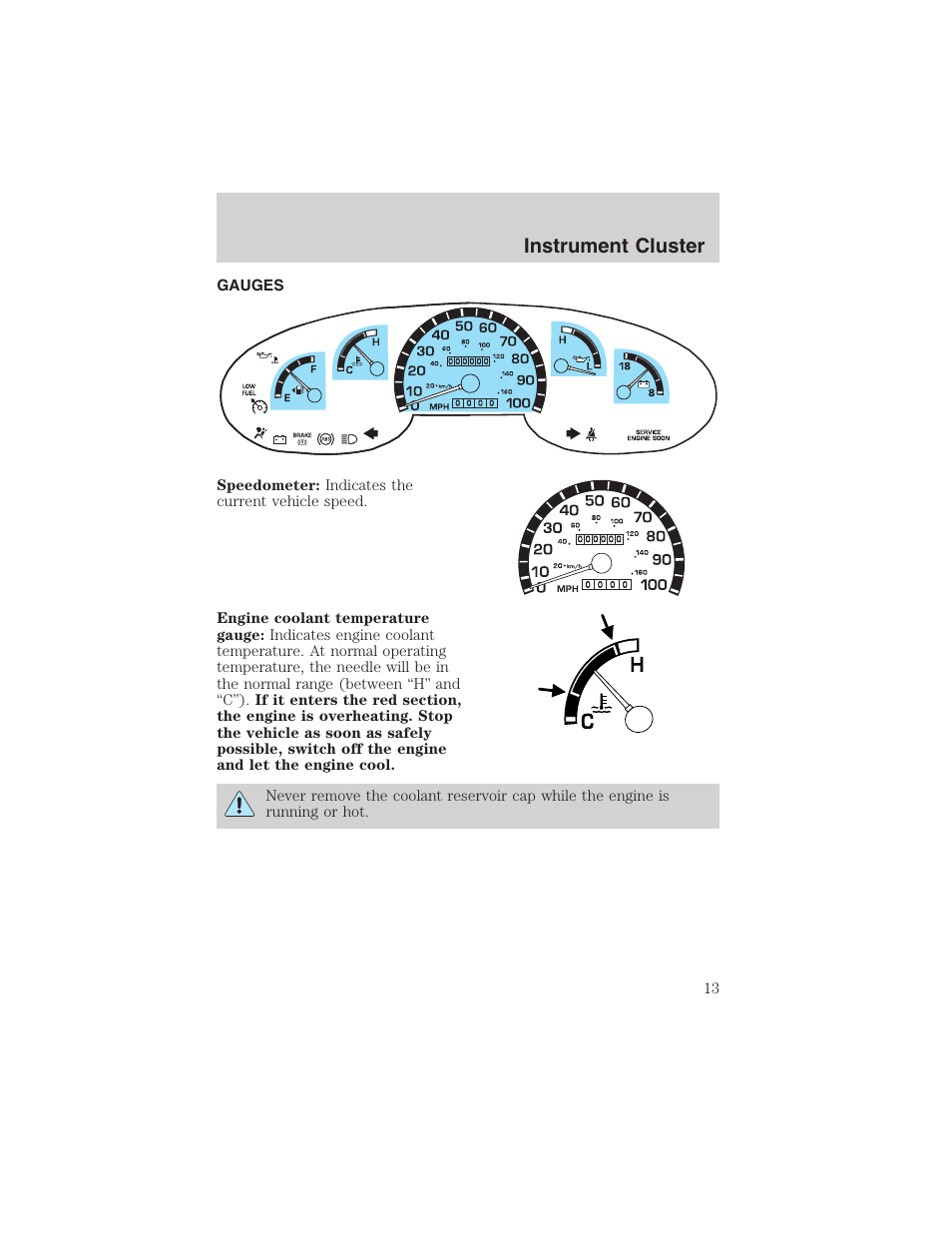 Instrument cluster | FORD 2003 E-550 v.1 User Manual | Page 13 / 232