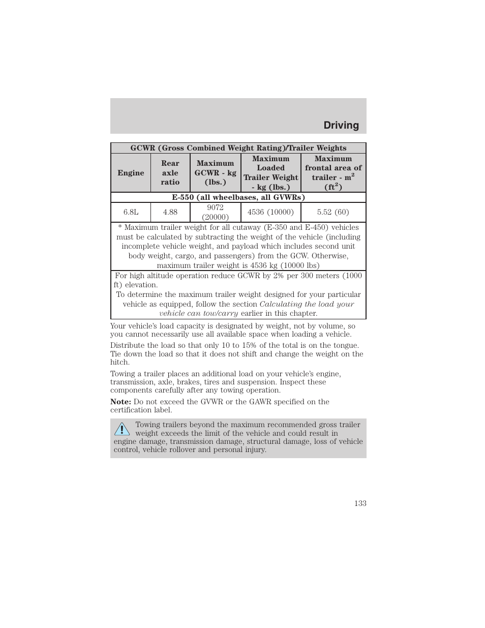 Driving | FORD 2003 E-550 v.1 User Manual | Page 133 / 232