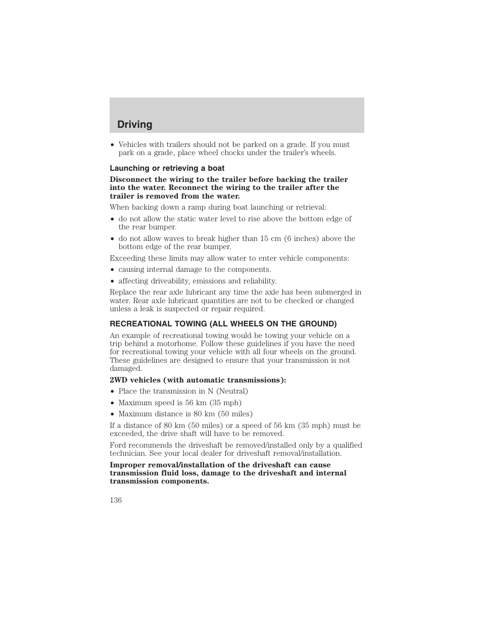 Driving | FORD 2003 E-550 v.1 User Manual | Page 136 / 232