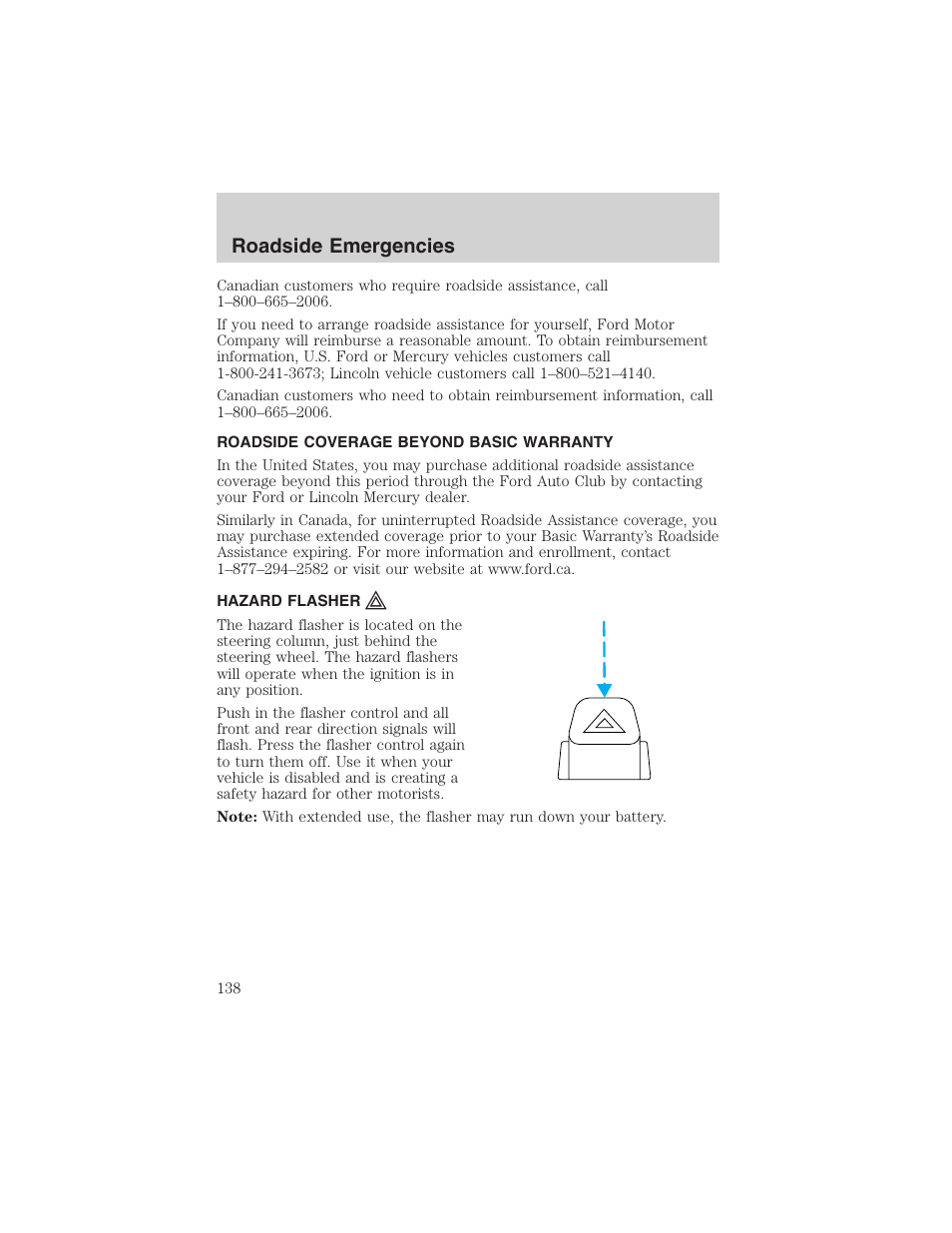 Roadside emergencies | FORD 2003 E-550 v.1 User Manual | Page 138 / 232