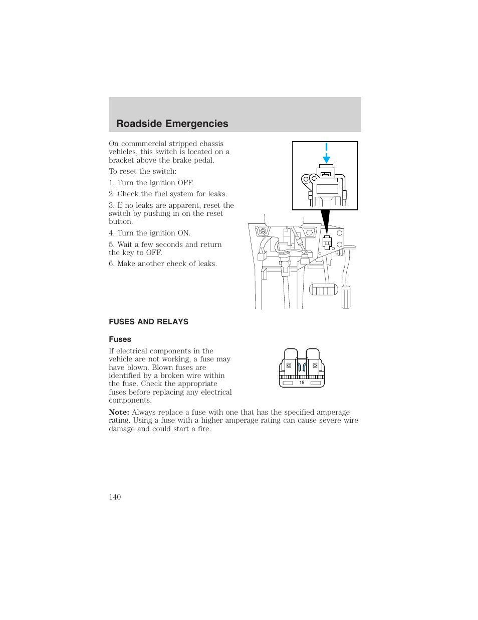 Roadside emergencies | FORD 2003 E-550 v.1 User Manual | Page 140 / 232