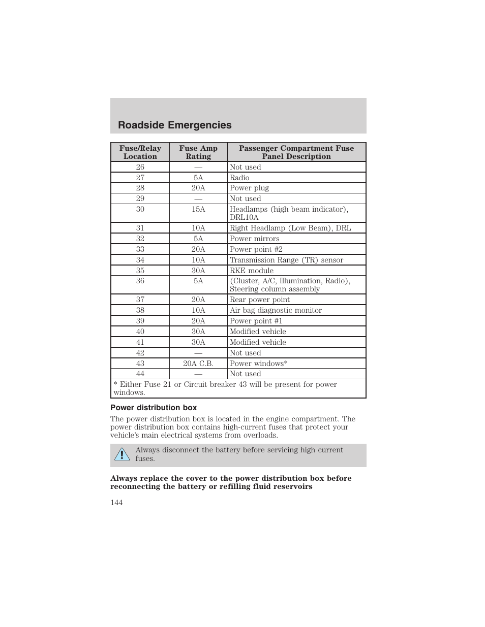 Roadside emergencies | FORD 2003 E-550 v.1 User Manual | Page 144 / 232