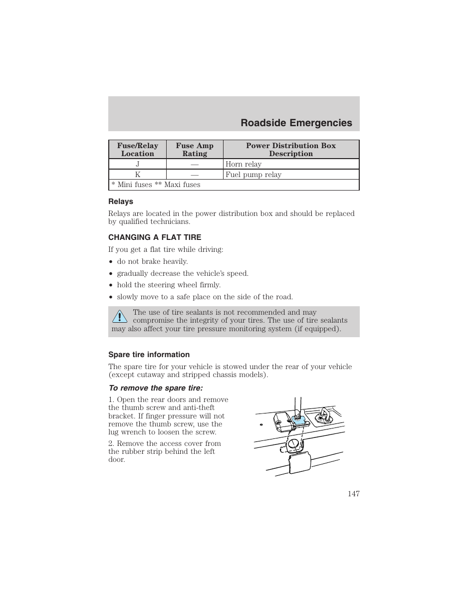 Roadside emergencies | FORD 2003 E-550 v.1 User Manual | Page 147 / 232