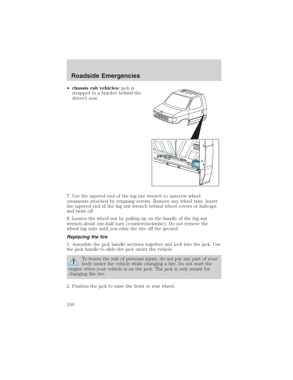 Roadside emergencies | FORD 2003 E-550 v.1 User Manual | Page 150 / 232