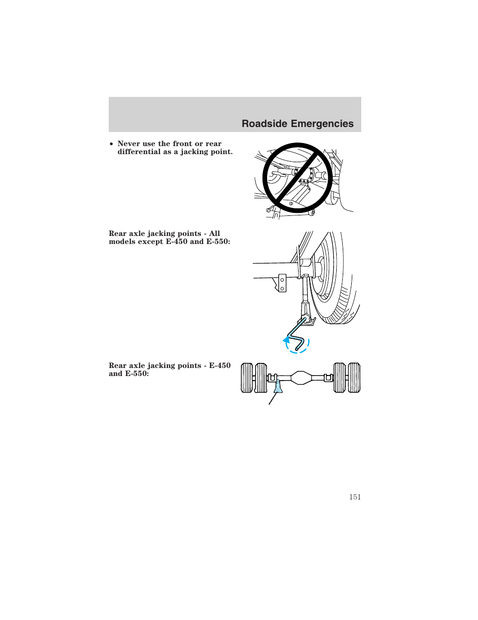 Roadside emergencies | FORD 2003 E-550 v.1 User Manual | Page 151 / 232