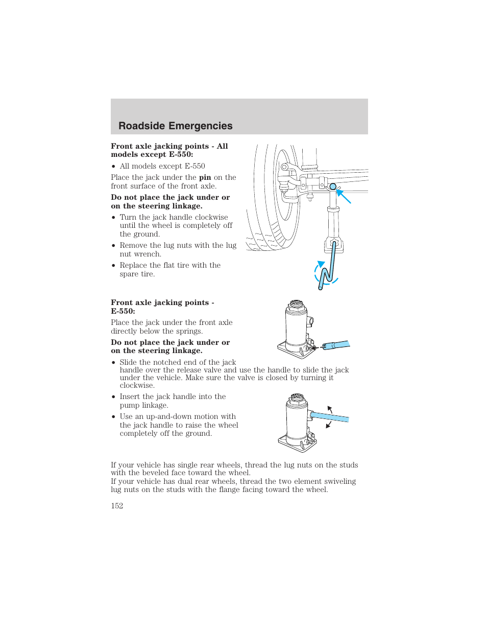 Roadside emergencies | FORD 2003 E-550 v.1 User Manual | Page 152 / 232