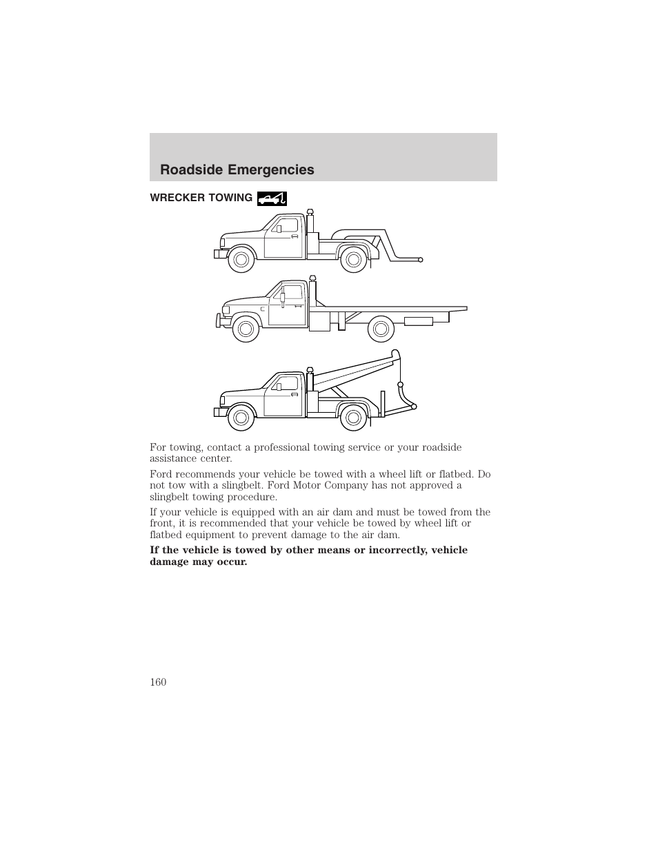 Roadside emergencies | FORD 2003 E-550 v.1 User Manual | Page 160 / 232