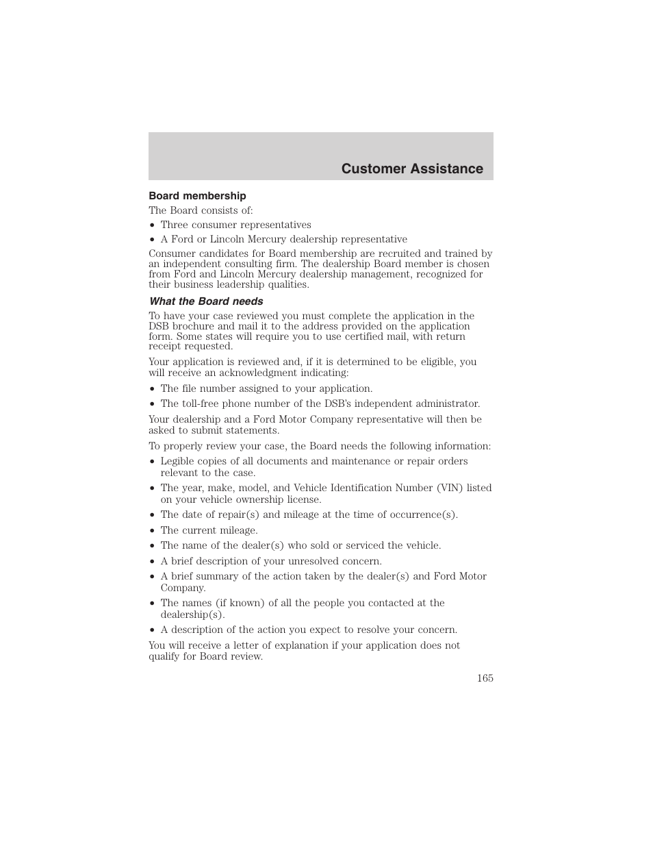 Customer assistance | FORD 2003 E-550 v.1 User Manual | Page 165 / 232