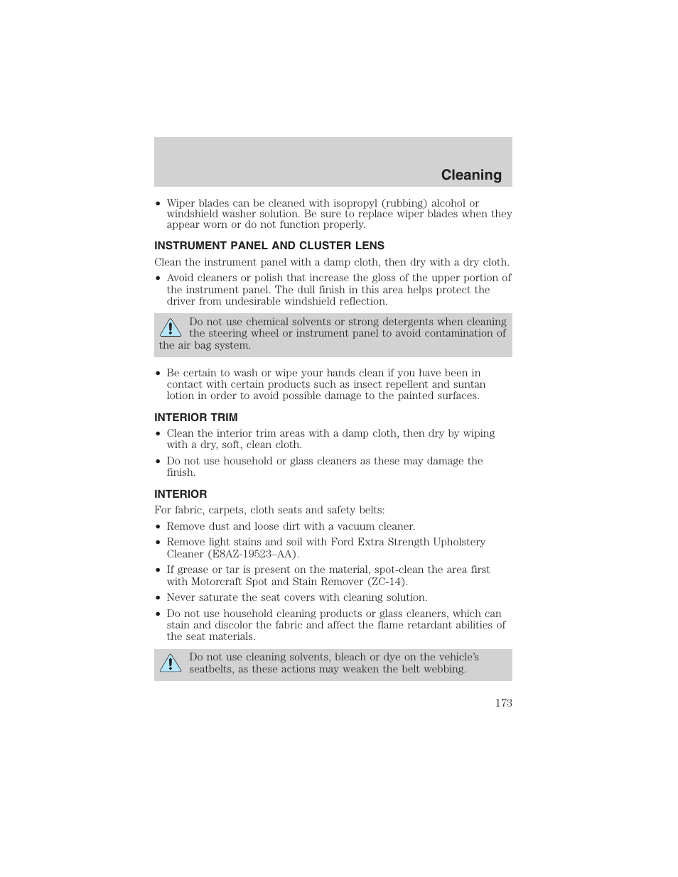 Cleaning | FORD 2003 E-550 v.1 User Manual | Page 173 / 232