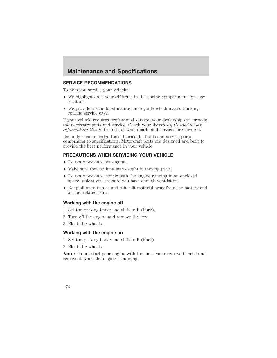 Maintenance and specifications | FORD 2003 E-550 v.1 User Manual | Page 176 / 232