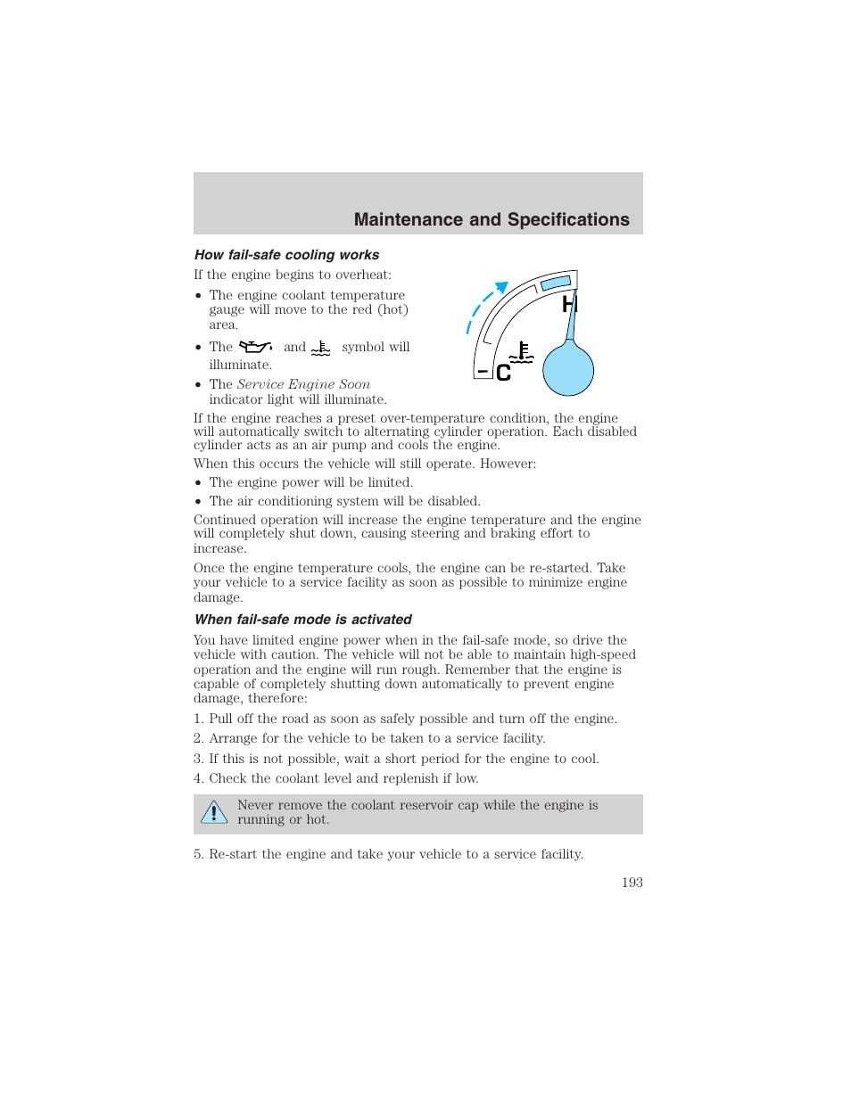 Maintenance and specifications | FORD 2003 E-550 v.1 User Manual | Page 193 / 232