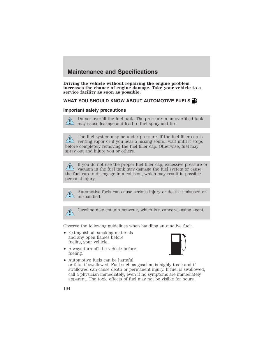 Maintenance and specifications | FORD 2003 E-550 v.1 User Manual | Page 194 / 232