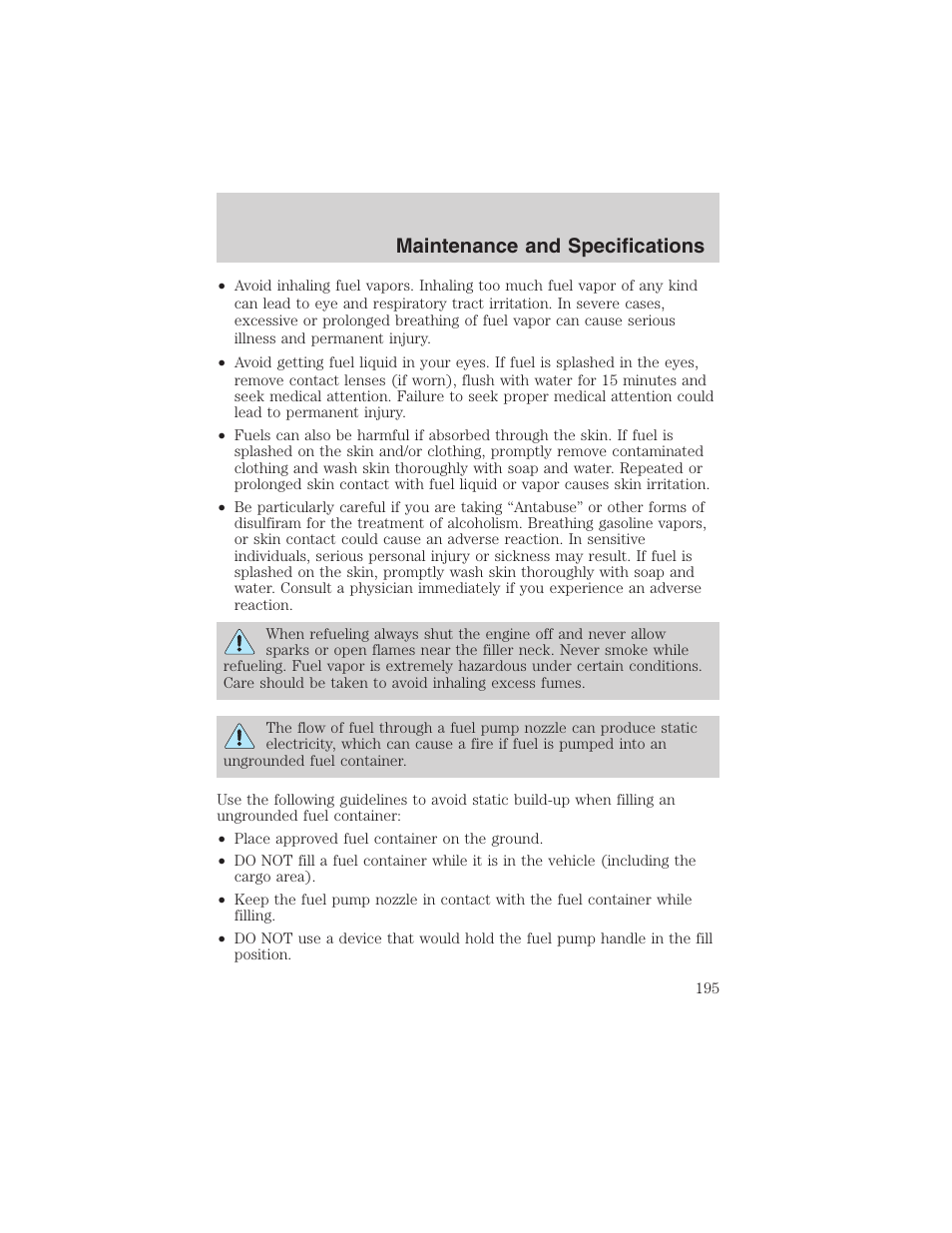 Maintenance and specifications | FORD 2003 E-550 v.1 User Manual | Page 195 / 232