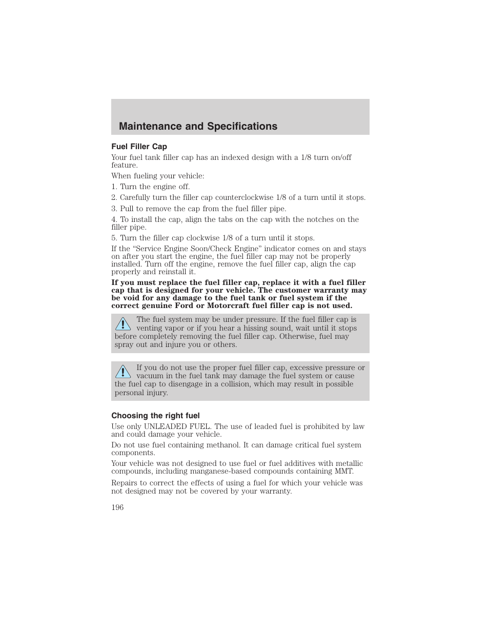 Maintenance and specifications | FORD 2003 E-550 v.1 User Manual | Page 196 / 232