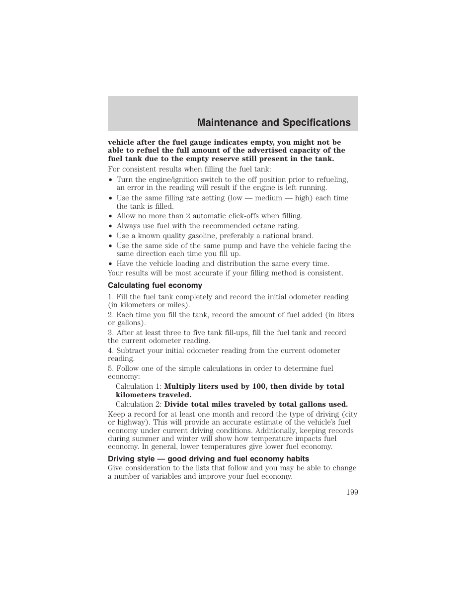 Maintenance and specifications | FORD 2003 E-550 v.1 User Manual | Page 199 / 232