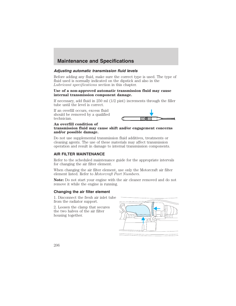 Maintenance and specifications | FORD 2003 E-550 v.1 User Manual | Page 206 / 232