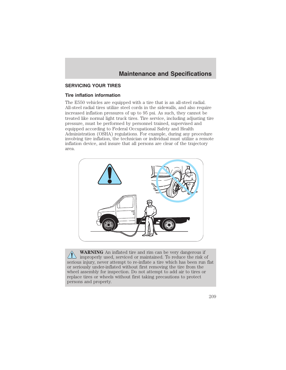 Maintenance and specifications | FORD 2003 E-550 v.1 User Manual | Page 209 / 232