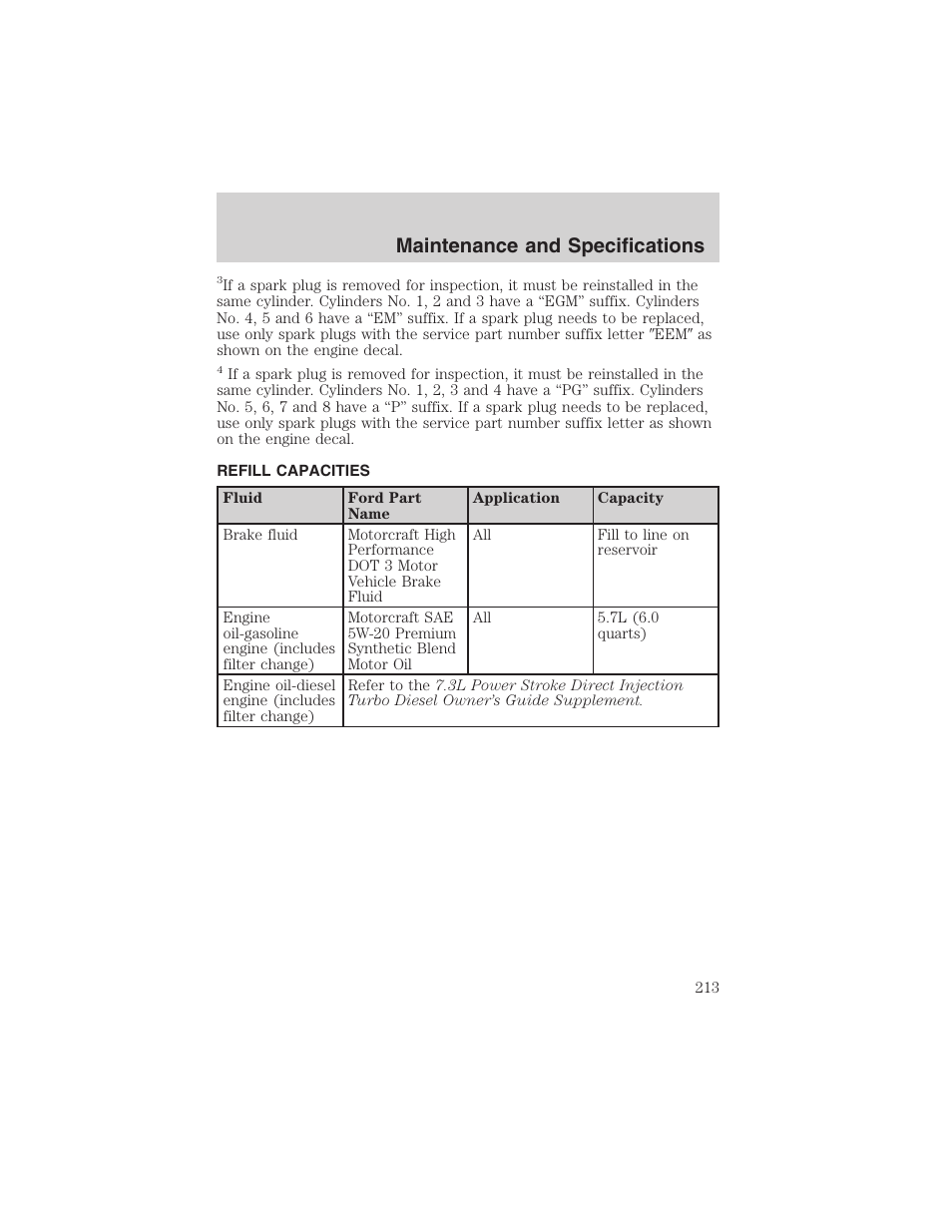 Maintenance and specifications | FORD 2003 E-550 v.1 User Manual | Page 213 / 232