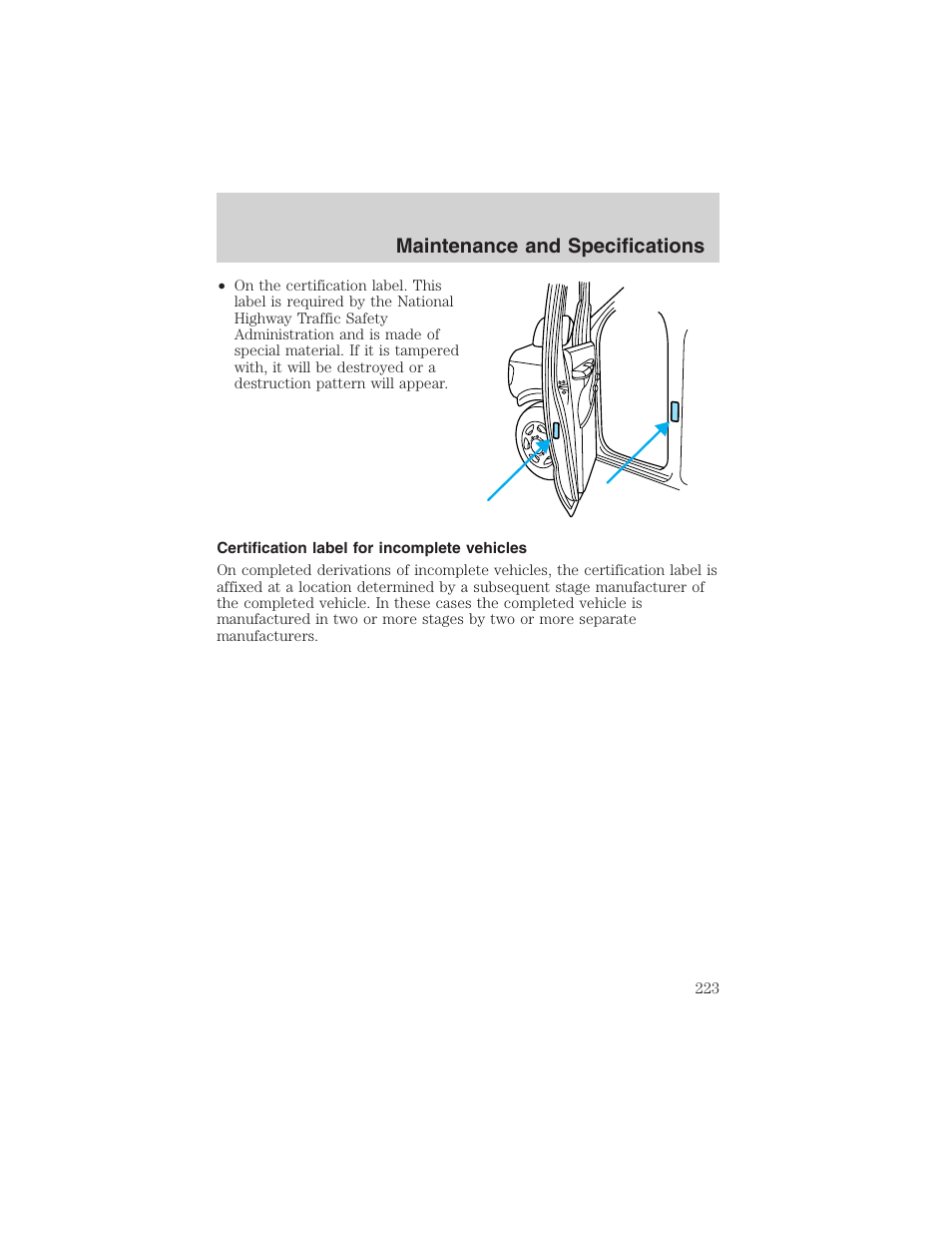 Maintenance and specifications | FORD 2003 E-550 v.1 User Manual | Page 223 / 232