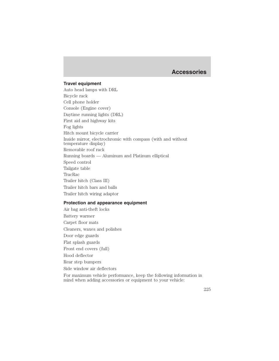 Accessories | FORD 2003 E-550 v.1 User Manual | Page 225 / 232