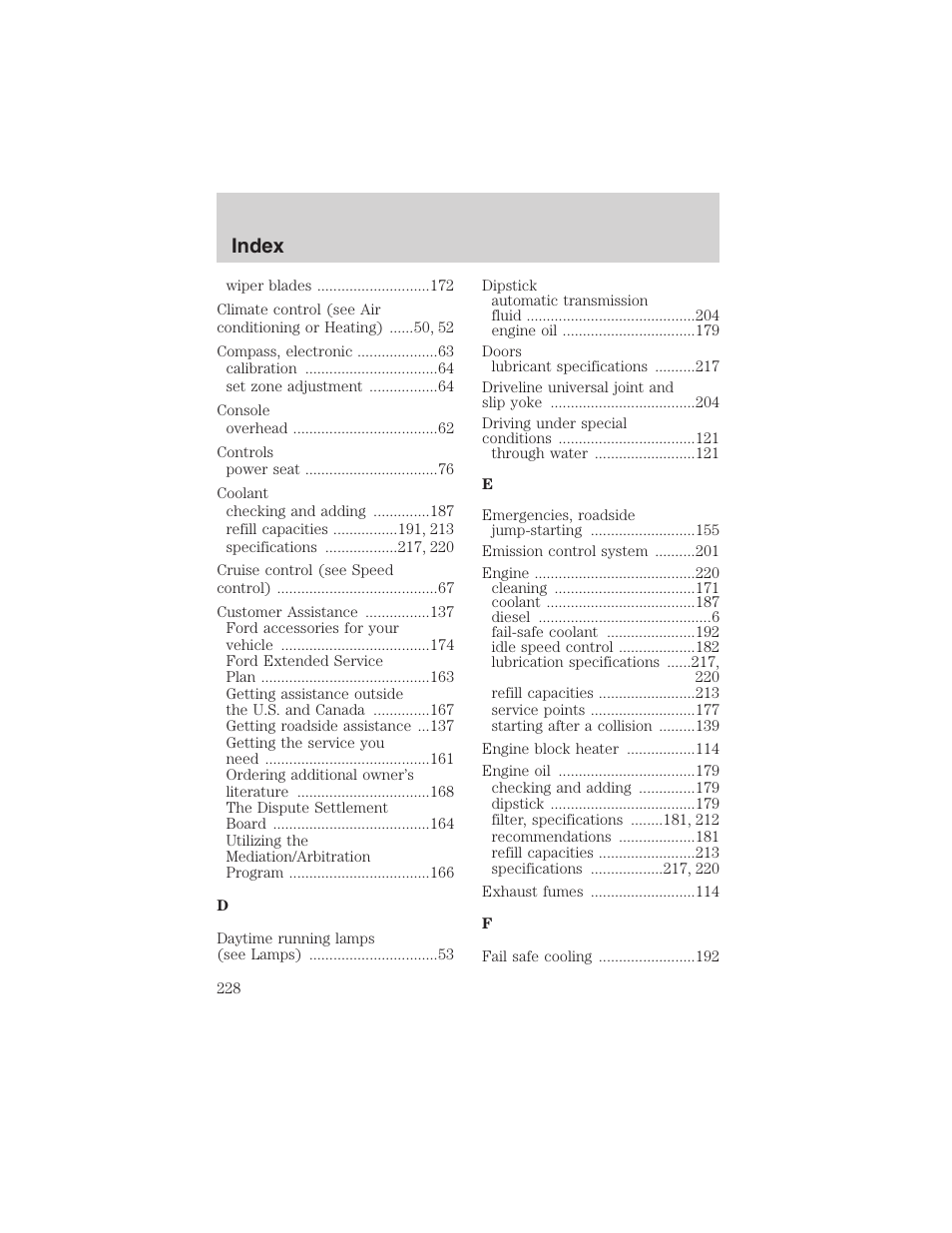 Index | FORD 2003 E-550 v.1 User Manual | Page 228 / 232