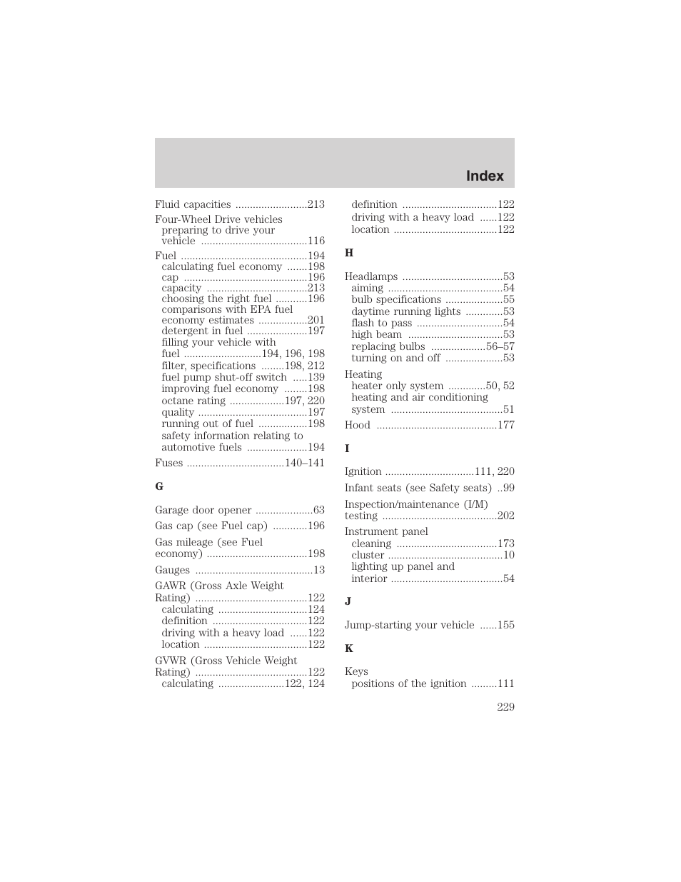 Index | FORD 2003 E-550 v.1 User Manual | Page 229 / 232