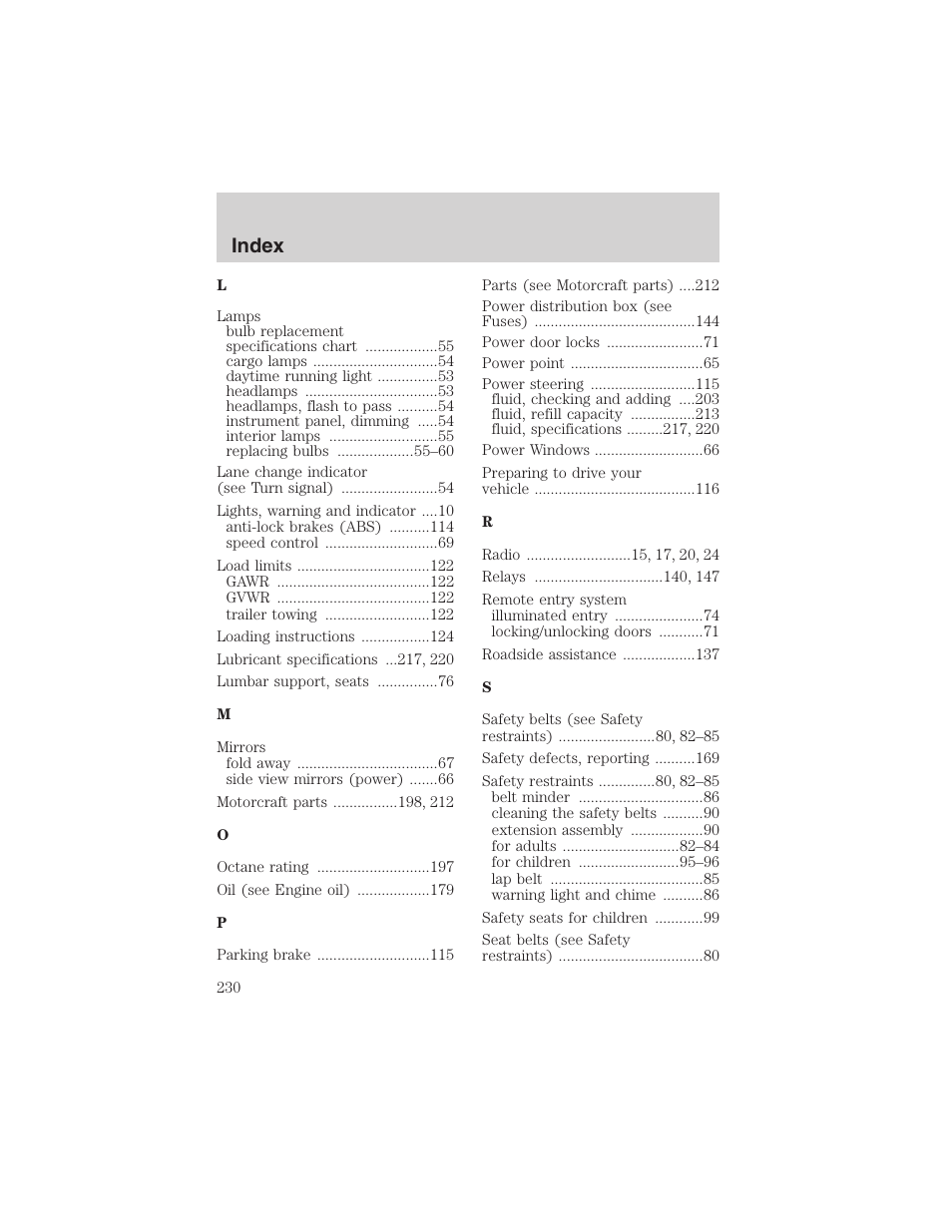 Index | FORD 2003 E-550 v.1 User Manual | Page 230 / 232