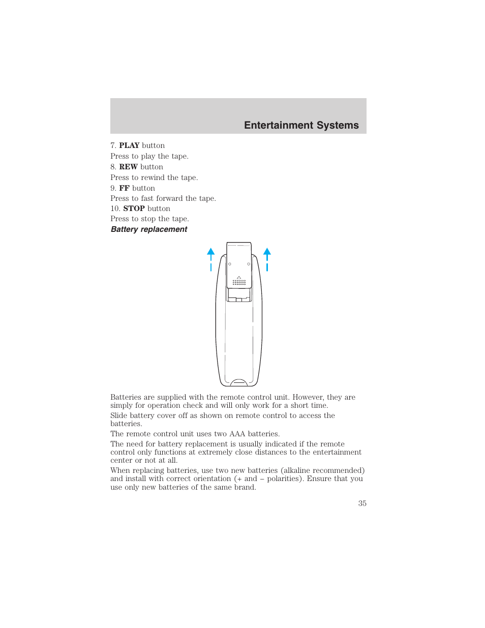 Entertainment systems | FORD 2003 E-550 v.1 User Manual | Page 35 / 232