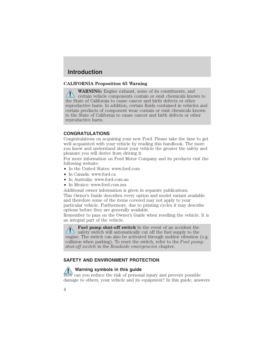 Introduction | FORD 2003 E-550 v.1 User Manual | Page 4 / 232