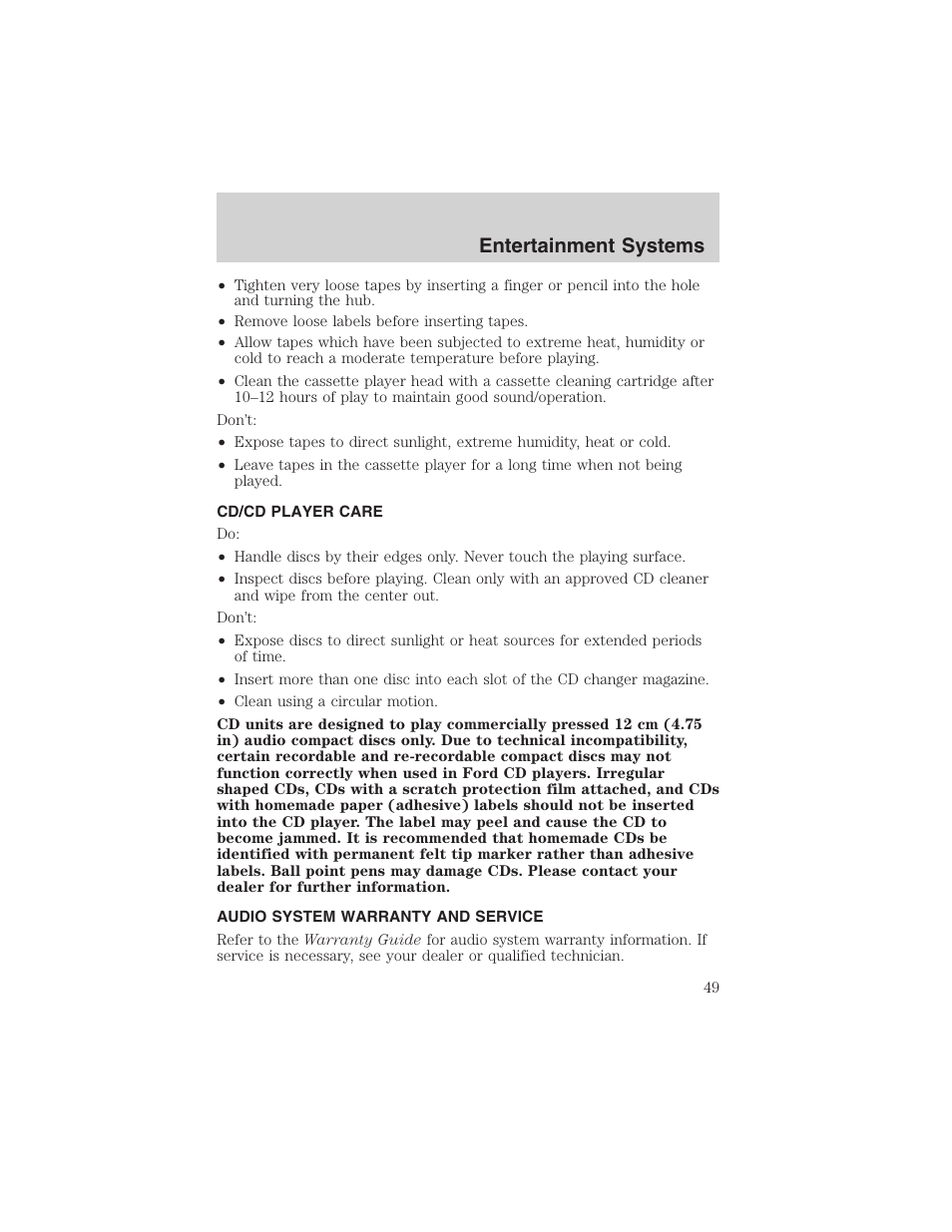 Entertainment systems | FORD 2003 E-550 v.1 User Manual | Page 49 / 232