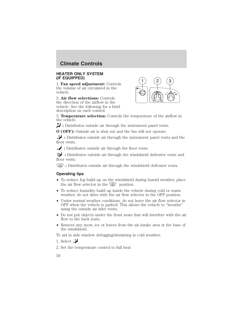 Climate controls | FORD 2003 E-550 v.1 User Manual | Page 50 / 232