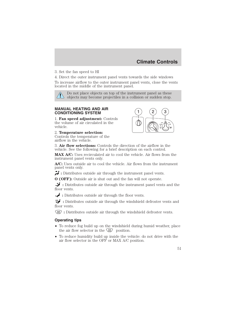 Climate controls | FORD 2003 E-550 v.1 User Manual | Page 51 / 232