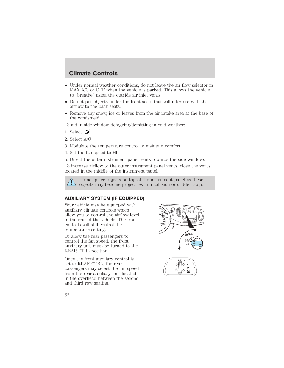 Climate controls | FORD 2003 E-550 v.1 User Manual | Page 52 / 232