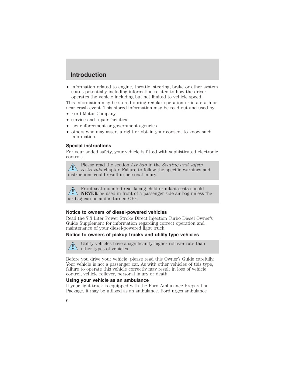Introduction | FORD 2003 E-550 v.1 User Manual | Page 6 / 232