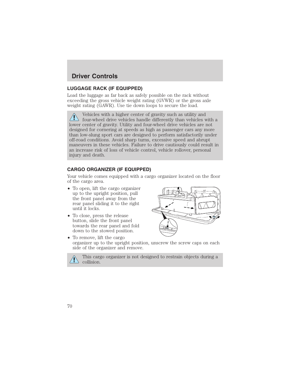 Driver controls | FORD 2003 E-550 v.1 User Manual | Page 70 / 232