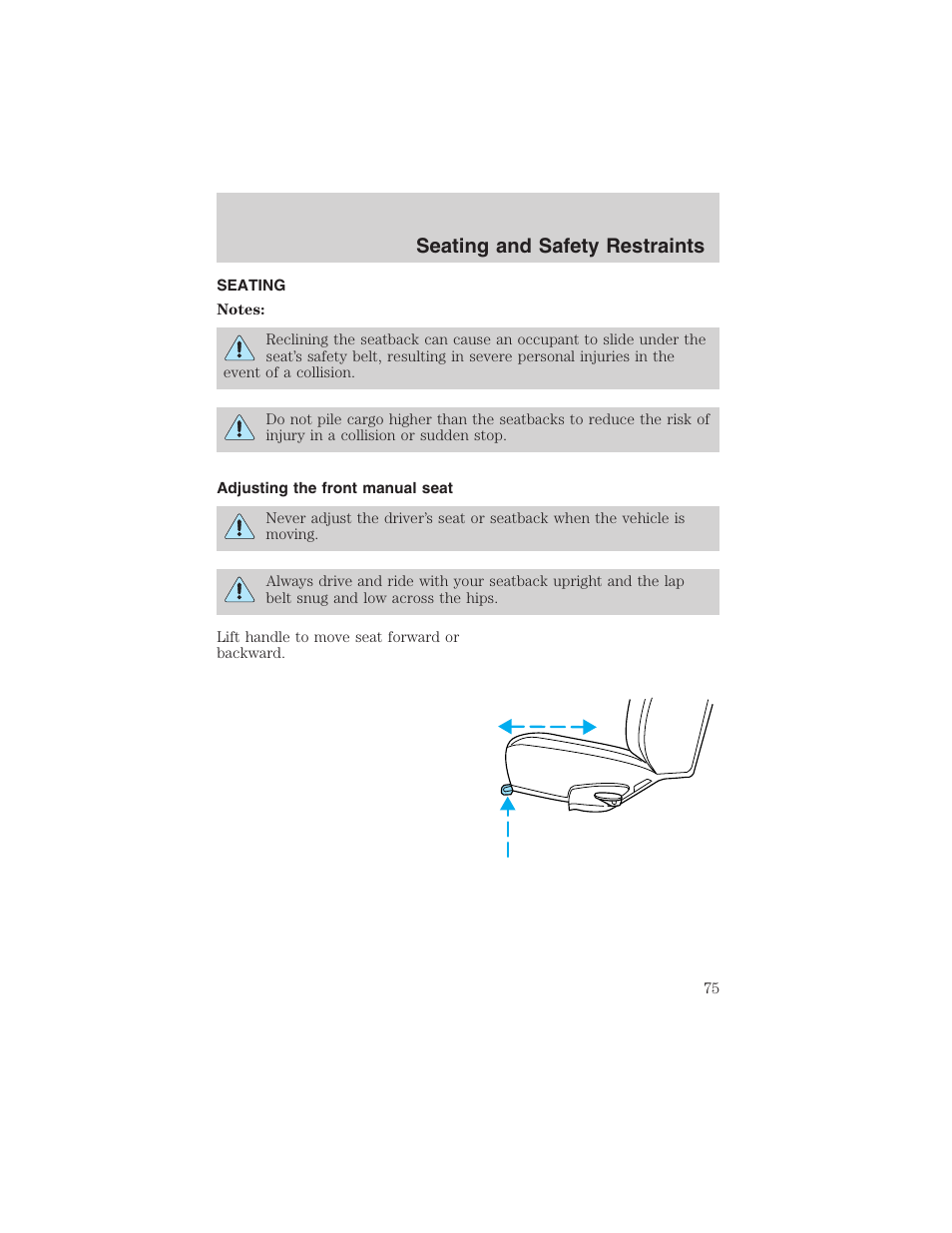 Seating and safety restraints | FORD 2003 E-550 v.1 User Manual | Page 75 / 232