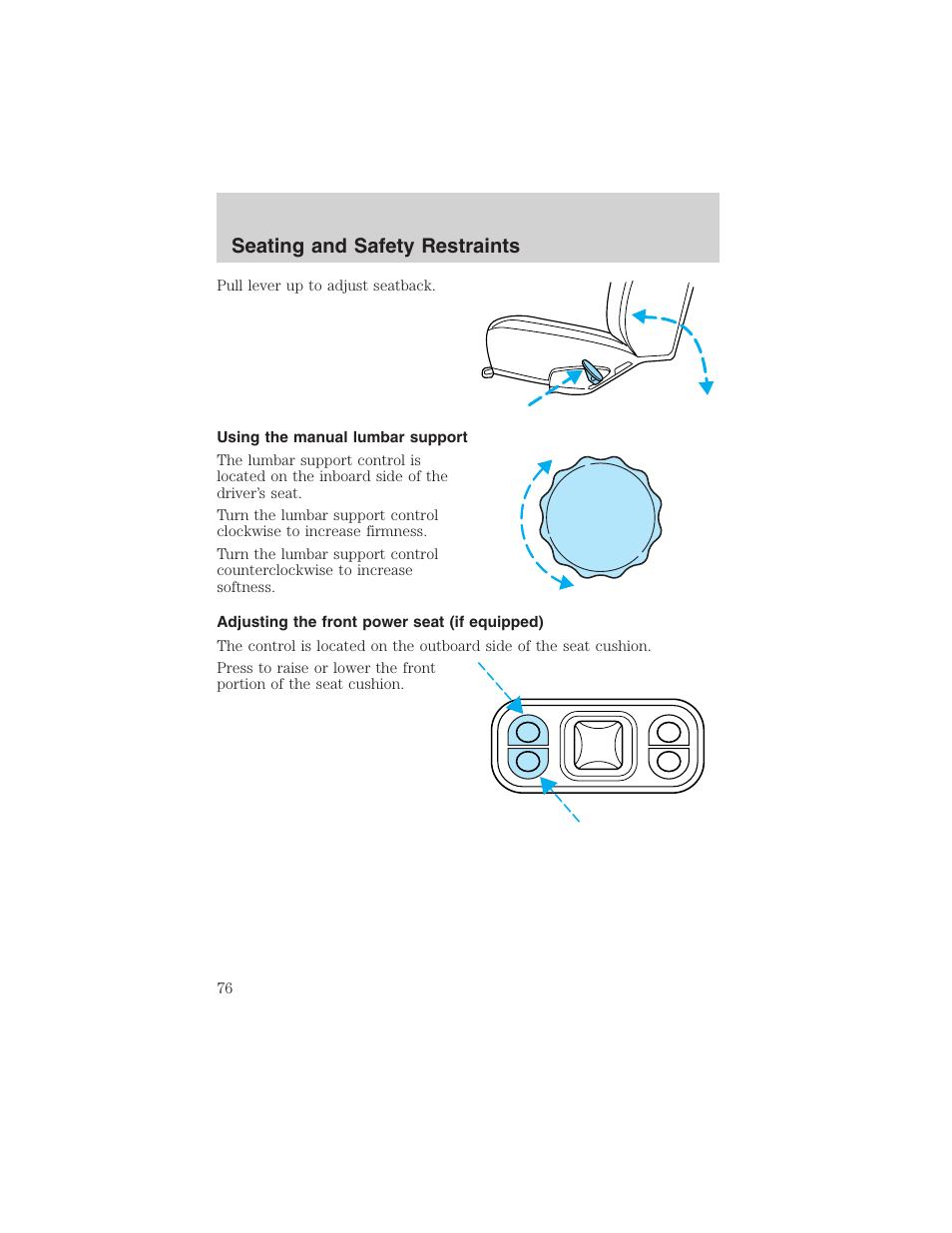 Seating and safety restraints | FORD 2003 E-550 v.1 User Manual | Page 76 / 232
